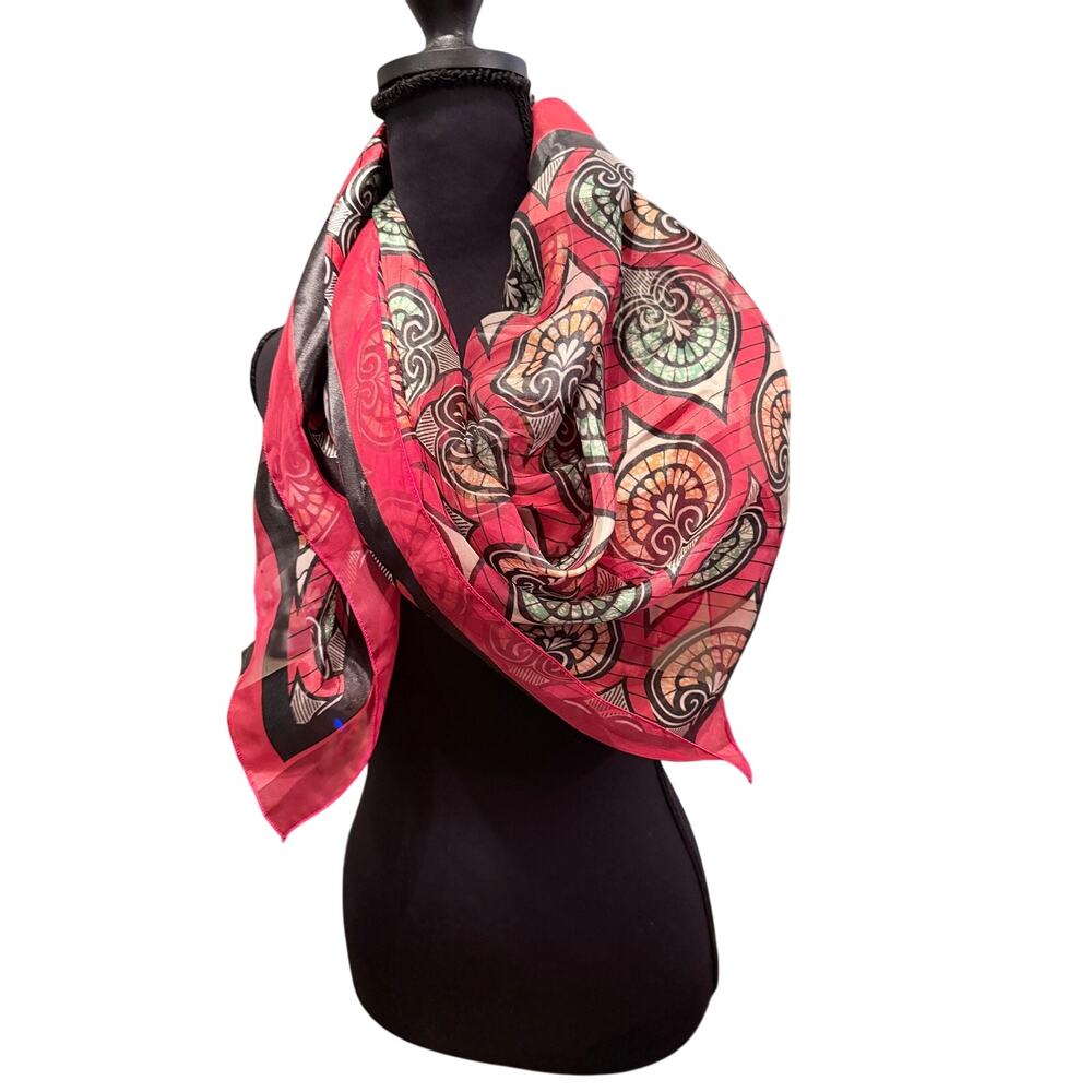 Red Moroccan print square scarf wrap shawl silky feel finish 40x40 inches cover